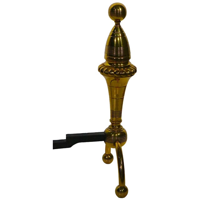 Late 19th Century Aesthetic Movement Brass Andirons After Christopher Dresser For Sale - Image 5 of 11