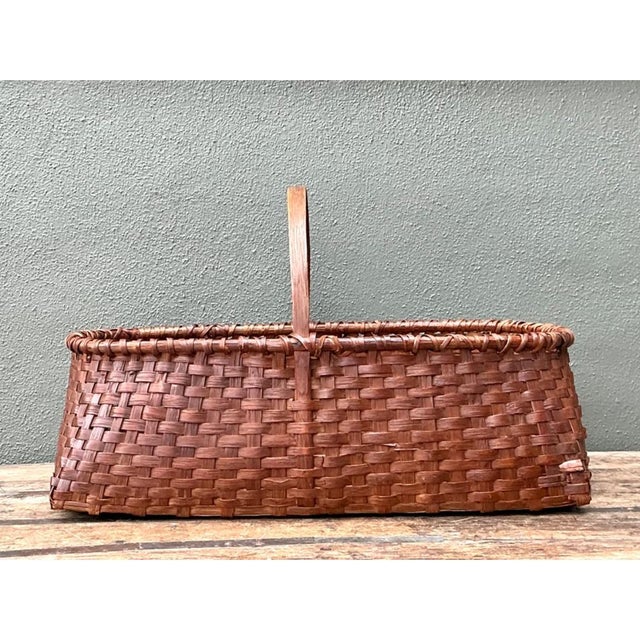 Vintage Woven Rattan Shaker Basket With Handle For Sale - Image 4 of 12