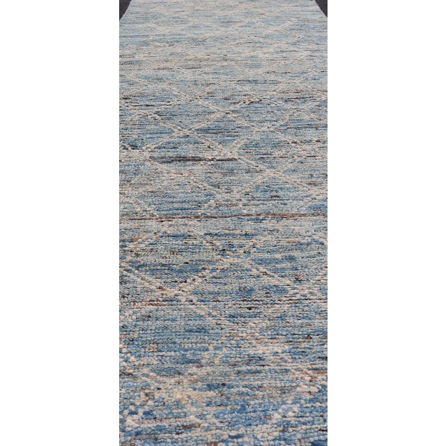 Sky Blue Modern Rug With Traditional Design in Cream and Sky Blue Color 2'9 X 10'11 For Sale - Image 8 of 11