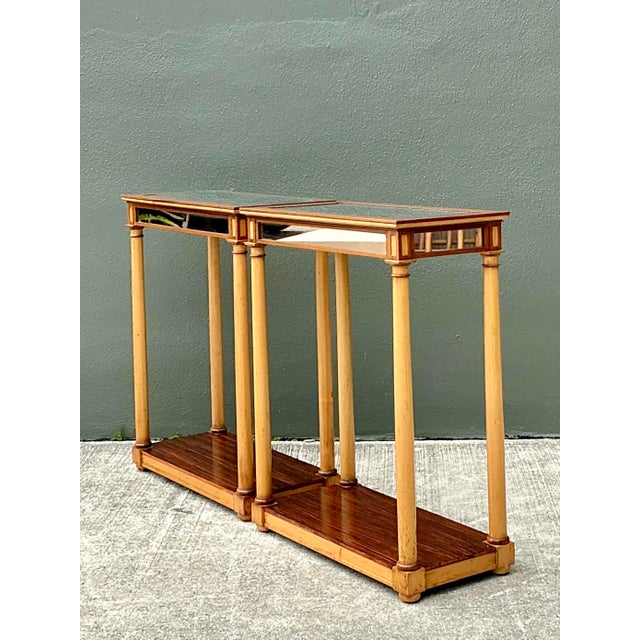 Wood Vintage Inset Mirror Aide Tables - A Pair For Sale - Image 7 of 12