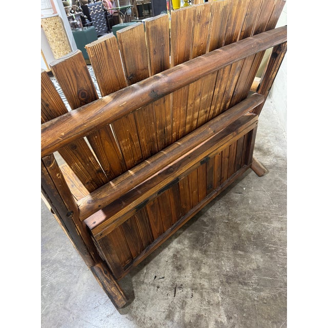 Vintage Rustic Log Adirondack Style Bench With Storage For Sale - Image 4 of 7