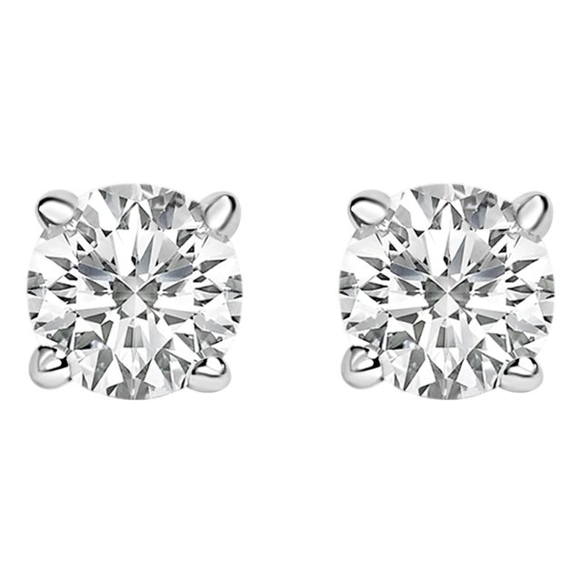 14K White Gold 1/2 Cttw Lab Grown Diamond Solitaire Stud Earrings For Sale