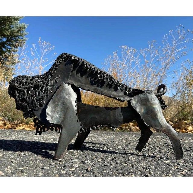 Brutalist 1970s Bison Sculpture Forges Steel Kinetic Brutalist Sculpture For Sale - Image 3 of 4