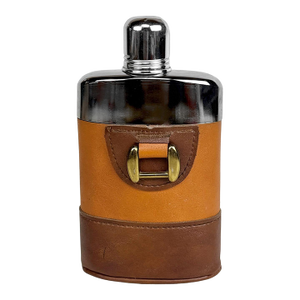 Vintage Traditional Leather & Glass Horse Bit Liquor Flask