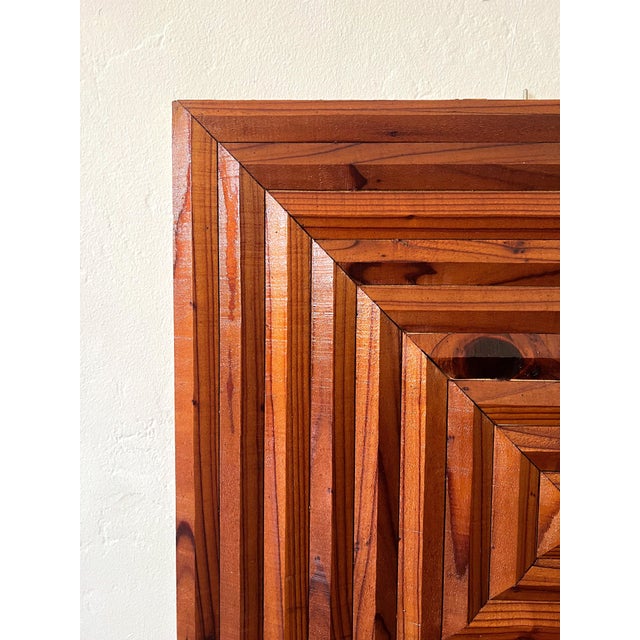 Brutalist 1970s Vintage Geometric Wood Wall Sculpture, Brutalist Relief Panel For Sale - Image 3 of 8