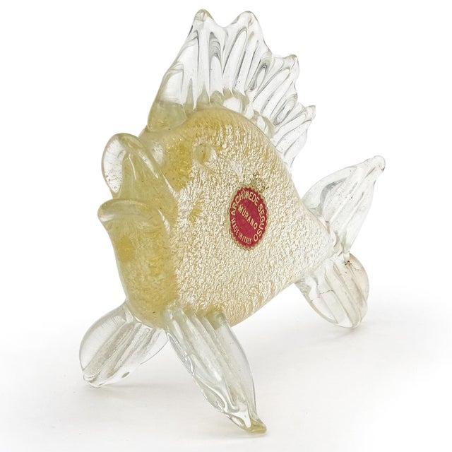 Seguso Murano Label Vintage Gold Flecks Italian Art Glass Free Standing  Fish Sculpture Figure
