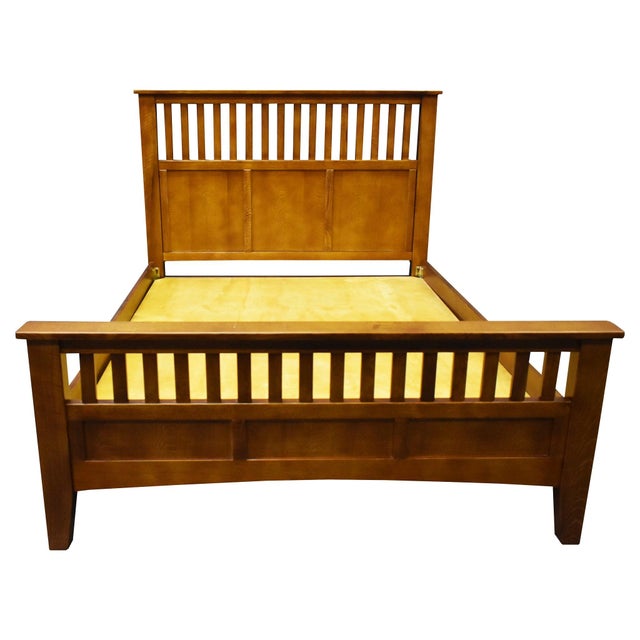 Brown Mission Style Quarter Sawn Oak Bed With Slats - Michael's Cherry For Sale - Image 8 of 9