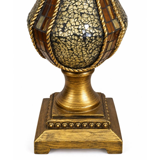 Vintage Tuscan Gold Mosaic Pillar Candle Holder With Ornate Details For Sale - Image 4 of 5