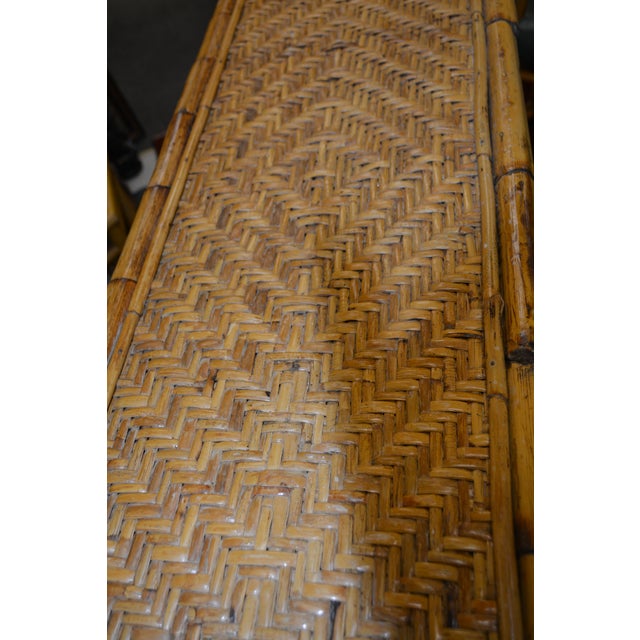 Vintage Bamboo & Woven Rattan 2 & 3 Tiered Decorative Long Shelving Shelf Unit For Sale - Image 18 of 18