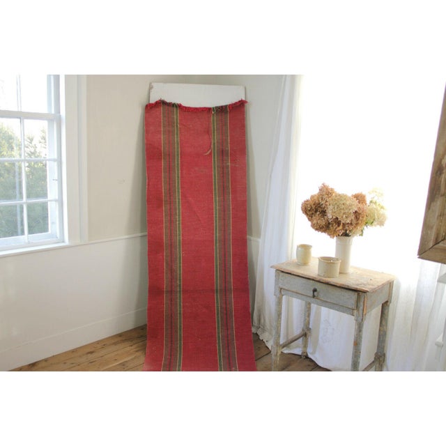 Rag Rug Vintage European Long Stair Runner Striped Red Hallway | Chairish