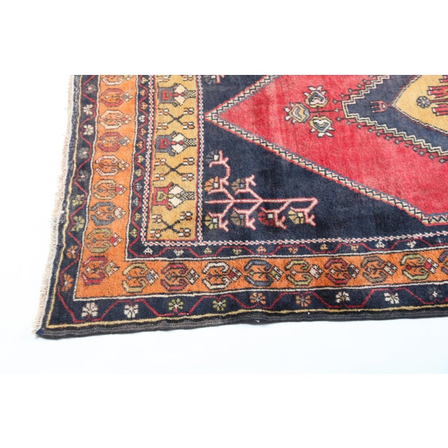 Textile Vintage Traditional Turkish Wool Rug – Floral & Geometric Patterns -3' 4'' X 5' 11' For Sale - Image 7 of 12