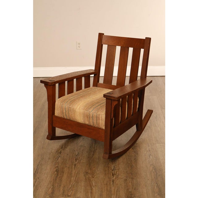 Antique Lifetime Arts And Crafts Oak Rocking Chair For Sale - Image 9 of 18
