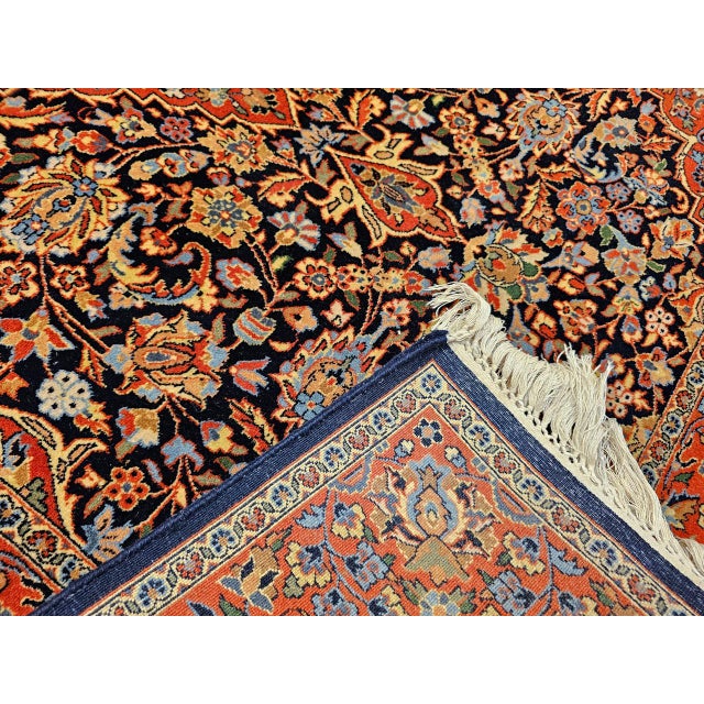 Vintage Kashan Rug, Hand-Knotted Wool & Cotton, Floral Pattern, Navy & Brick-Red, 4x6 For Sale - Image 14 of 16