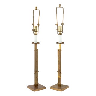 Ralph Lauren Adjustable Brass Table Lamps, Pair For Sale