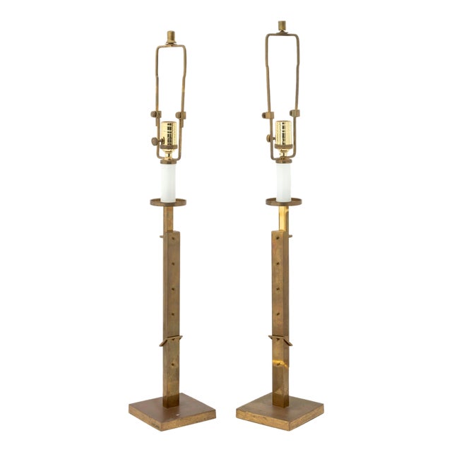 Ralph Lauren Adjustable Brass Table Lamps, Pair For Sale