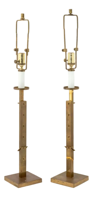 Ralph Lauren Adjustable Brass Table Lamps, Pair
