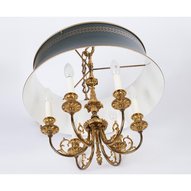 1960s Spanish Louis XVI Style Hunter Green Bouillotte 6-Light Chandelier For Sale - Image 6 of 16