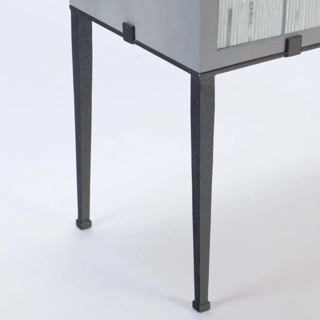 A Stylish Cerused Oak Cabinet With Mosaic Glass Doors C 1980s For Sale - Image 4 of 7