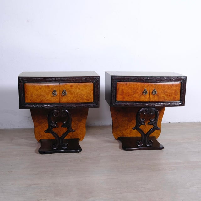 Vintage Art Deco Style Bedside Tables in Briar Root and Glass Shelf, 1940s, Set of 2 For Sale - Image 11 of 18