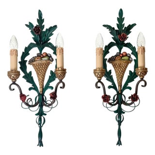 Exceptional Hollywood Regency Wall Sconces attributed to S. Salvadori, Italy, 1960s, Set of 2 For Sale