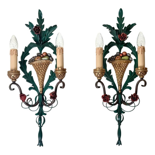 Exceptional Hollywood Regency Wall Sconces attributed to S. Salvadori, Italy, 1960s, Set of 2 For Sale