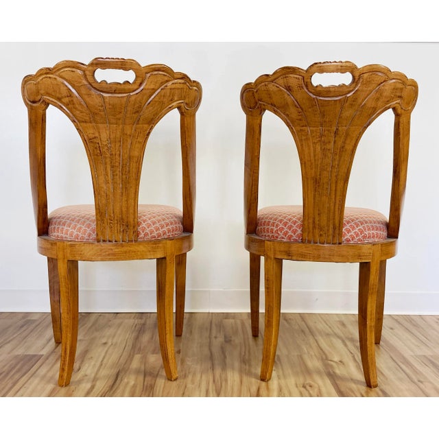 Brown Vintage Carved Wood Fan Back Chairs, Pair For Sale - Image 8 of 12