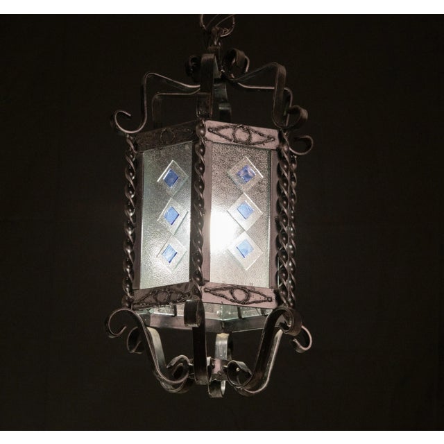 Black Vintage Italian Iron and Glass Lantern, 1960s For Sale - Image 8 of 10
