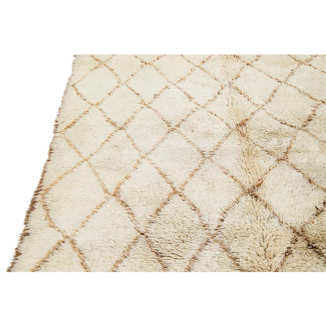Beige Vintage Moroccan Handmade Tribal Wool Rug For Sale - Image 10 of 12