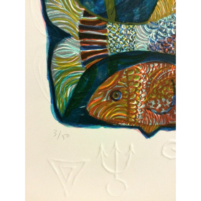 Mid-Century Modern Mid Century Modern Unframed Pisces Zodiac Judith Bledsoe Hand Signed Lithograph For Sale - Image 3 of 4
