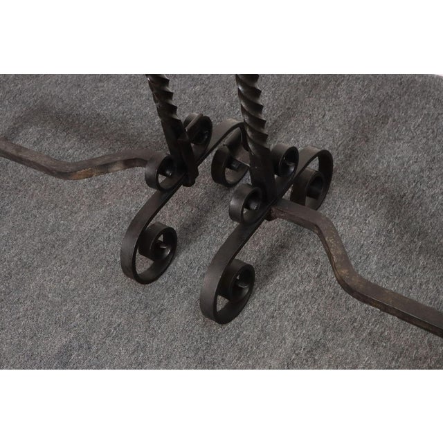 Pair of Gothic Revival Firedogs / Andirons With Basket Twist and Scroll Motif For Sale - Image 12 of 15