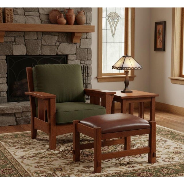 Mission Spindle Stool - Quarter Sawn Oak & Leather - Walnut For Sale - Image 11 of 13