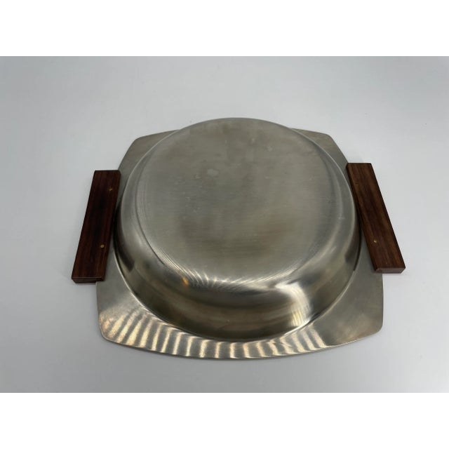 Mid-Century Modern Mid-Century Japanese Serving Dish Tin With Wooden Handles For Sale - Image 3 of 7