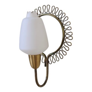 1950s Brass and Glass Wall Light For Sale