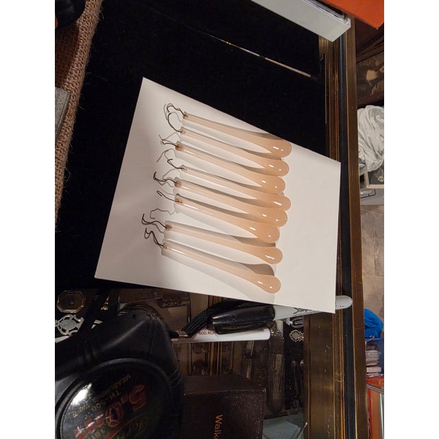 Set of Eight Small Antique Pink Opaline Murano Glass Drops For Sale - Image 4 of 4