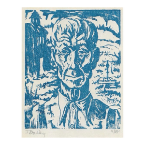1958 Farmer Portrait Linocut by John Bradley