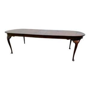 Mid 20th Century Henkel Harris Queen Anne Style Solid Mahogany Dining Table With 3 Leaves.