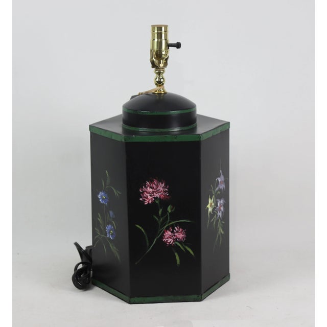 Black Vintage English Style Hexagonal Tea Caddy Table Lamp For Sale - Image 8 of 8