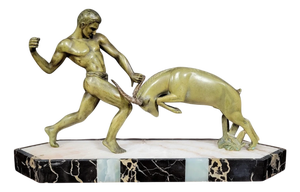 Large Art Deco Green Patinated Regula Group by Kowas, 1920
