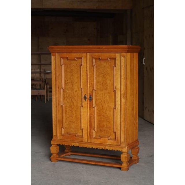 Mid-Century Modern Danish Oak Cabinet with Carved Doors and Decorative Base, 1950s For Sale - Image 6 of 17