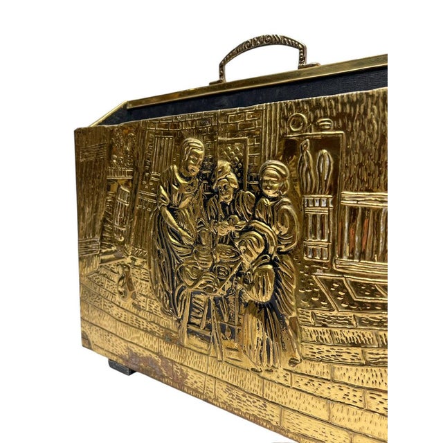 Wood Ornate Embossed Brass Magazine Holder, 1950s For Sale - Image 7 of 10