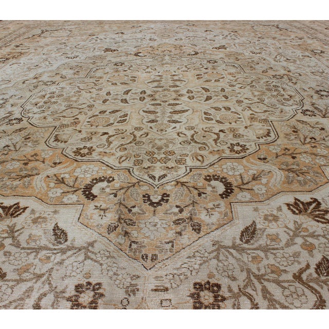 Antique Persian Tabriz Rug With Layered Medallion in Light Copper, Brown & Cream For Sale - Image 14 of 16