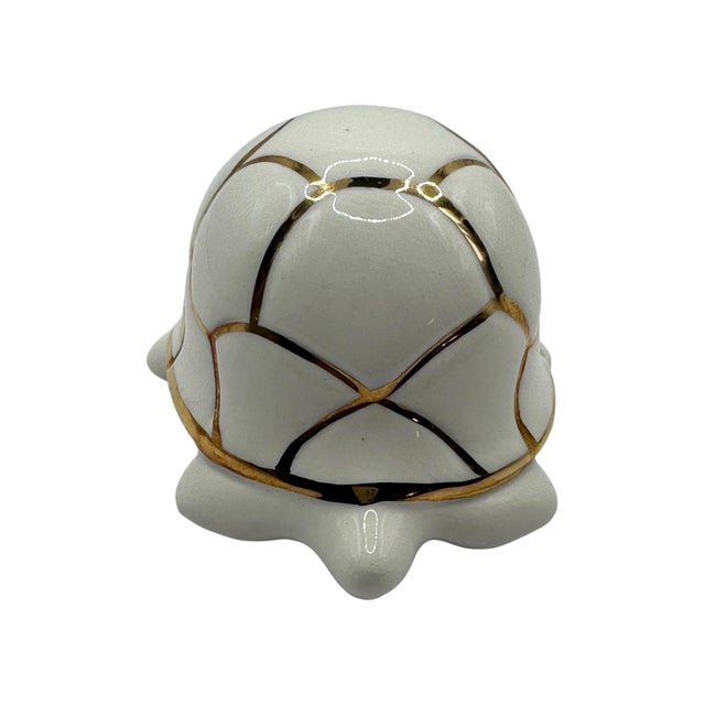 Mid-Century Modern Ceramic Turtle Figurine - White With Gold Accent For Sale In Birmingham - Image 6 of 12