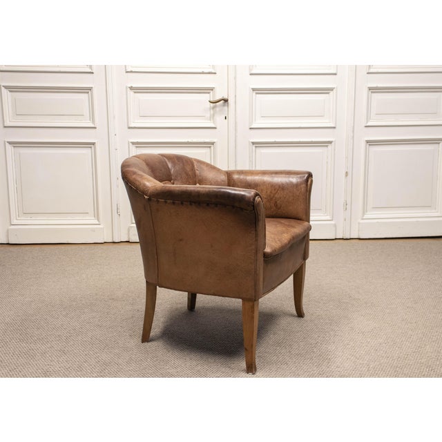 Art Nouveau Swedish Club Chair in Brown Leather, 1940s For Sale - Image 3 of 11