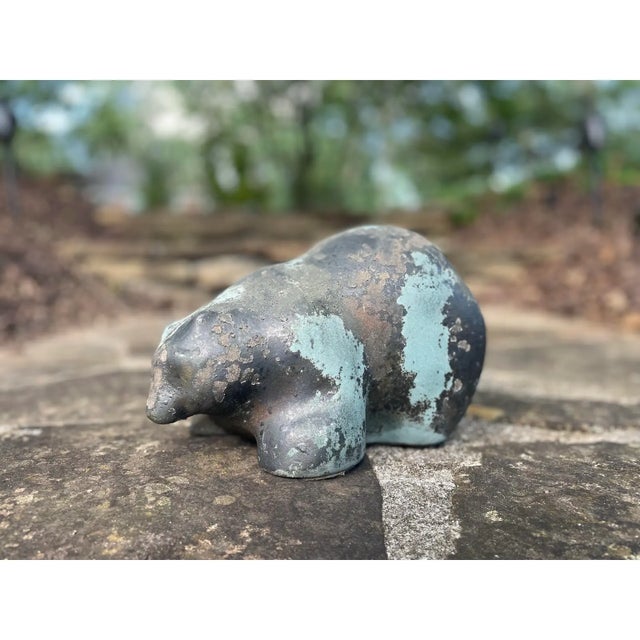 Vintage Tony Evans raku ceramic bear. Sticker label beneath, “Evans Studio, California.”