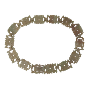 Vintage Chinese White Jade Stone Bai Pattern Pieces Chain Belt Display Art