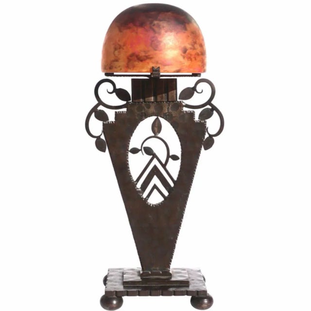 1915 Daum Nancy and Edgar Brandt Art Deco Table Lamp For Sale - Image 13 of 13