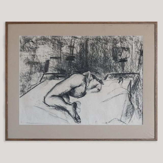 Reclining Nude Figure, Charcoal Drawing, 1950s For Sale - Image 3 of 6