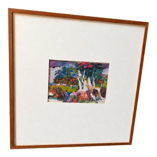 Original Signed Robert E. Wood (Aws) Landscape Watercolor Painting - Mid-Century Wood Frame For Sale