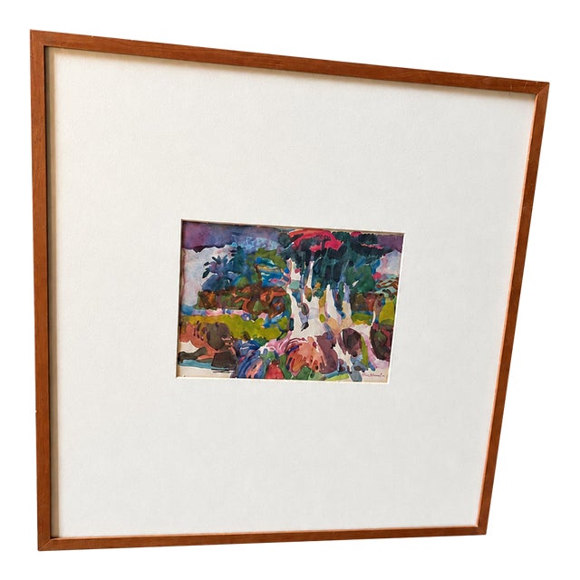 Original Signed Robert E. Wood (Aws) Landscape Watercolor Painting - Mid-Century Wood Frame For Sale