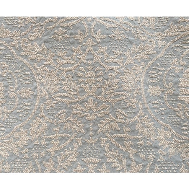 1950s Blue Ivory Woven Medallion Damask Full Bedspread For Sale - Image 5 of 9